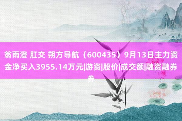 翁雨澄 肛交 朔方导航（600435）9月13日主力资金净买入3955.14万元|游资|股价|成交额|融资融券